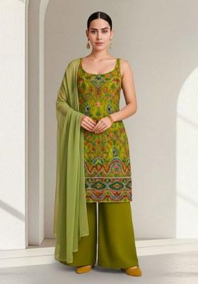 Green Embroidered Crepe Sharara Set