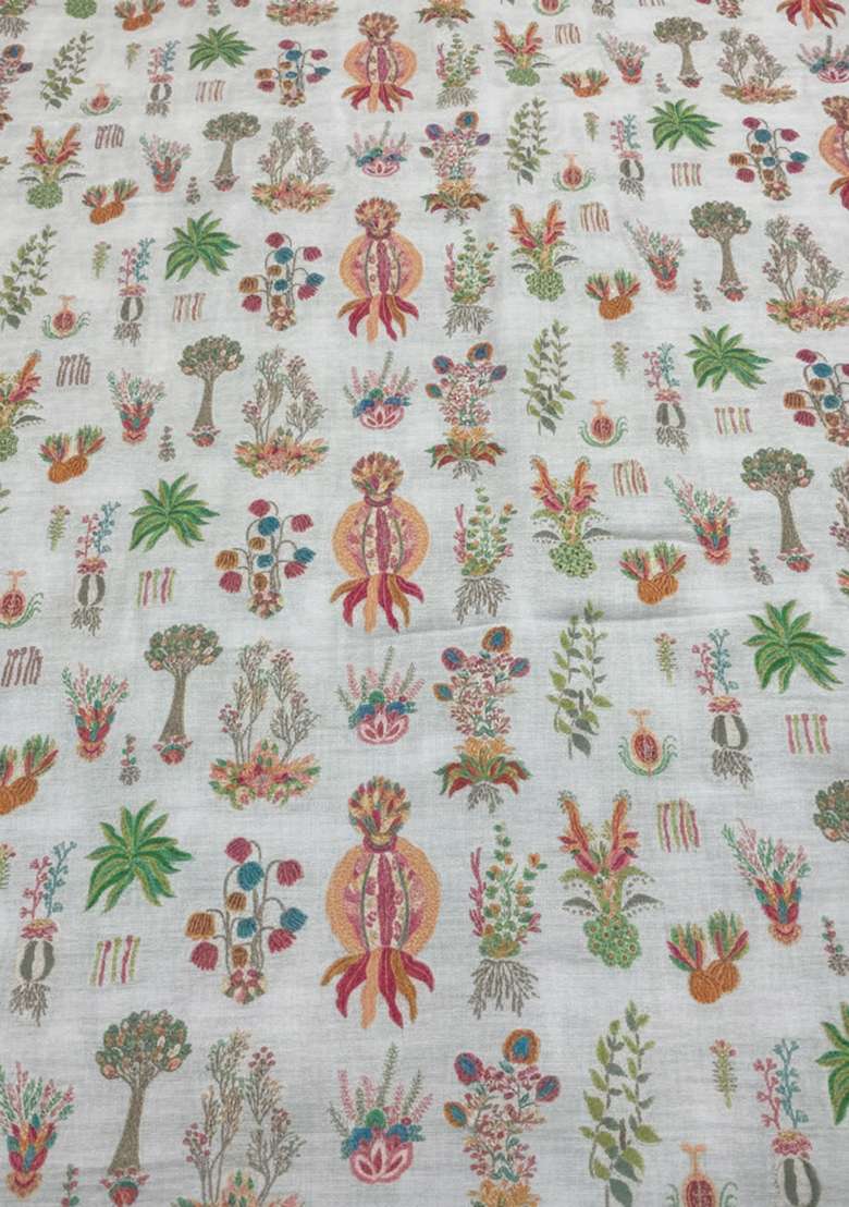 Multicolor Figure Print Silk Fusion Set for Diwali and Festive Wear - Indya