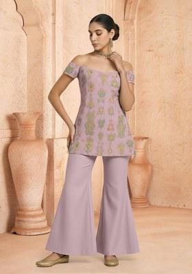 Pink Floral Print Silk Fusion Set