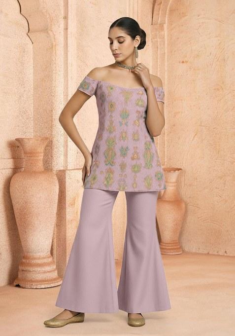 Pink Floral Print Silk Fusion Set