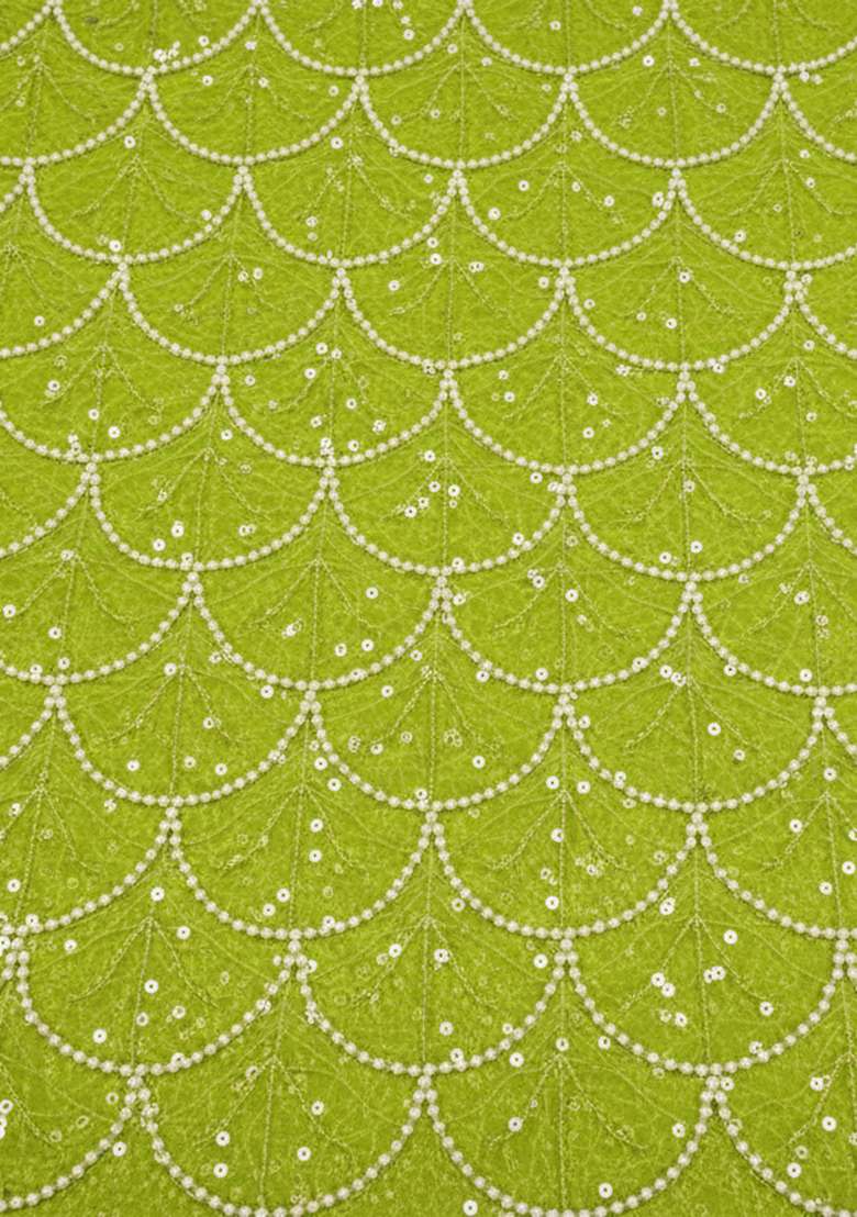 Green Embroidered Net Pre Draped Saree Set - Indya