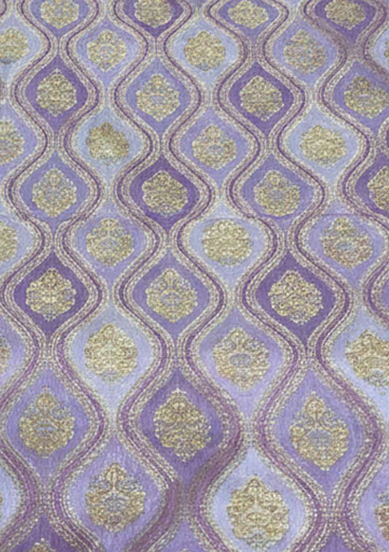 Purple Figure Print Silk Anarkali Set - Indya