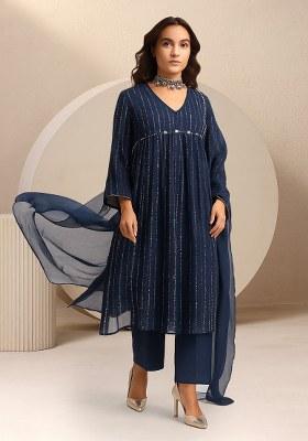 Blue Sequin Shimmer Anarkali Set