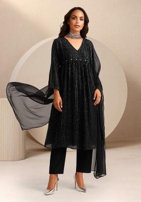 Black Sequin Shimmer Anarkali Set