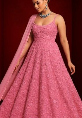 Pink Embellished Net Anarkali Set