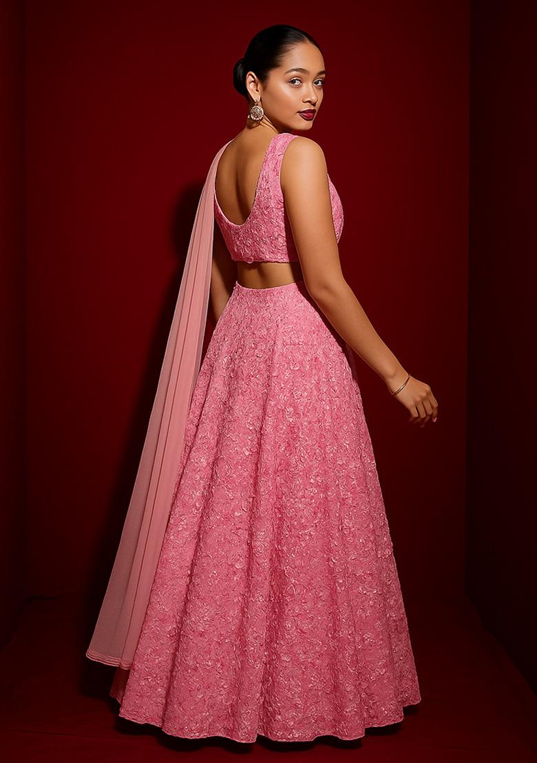 Pink Embellished Net Anarkali Set - Indya