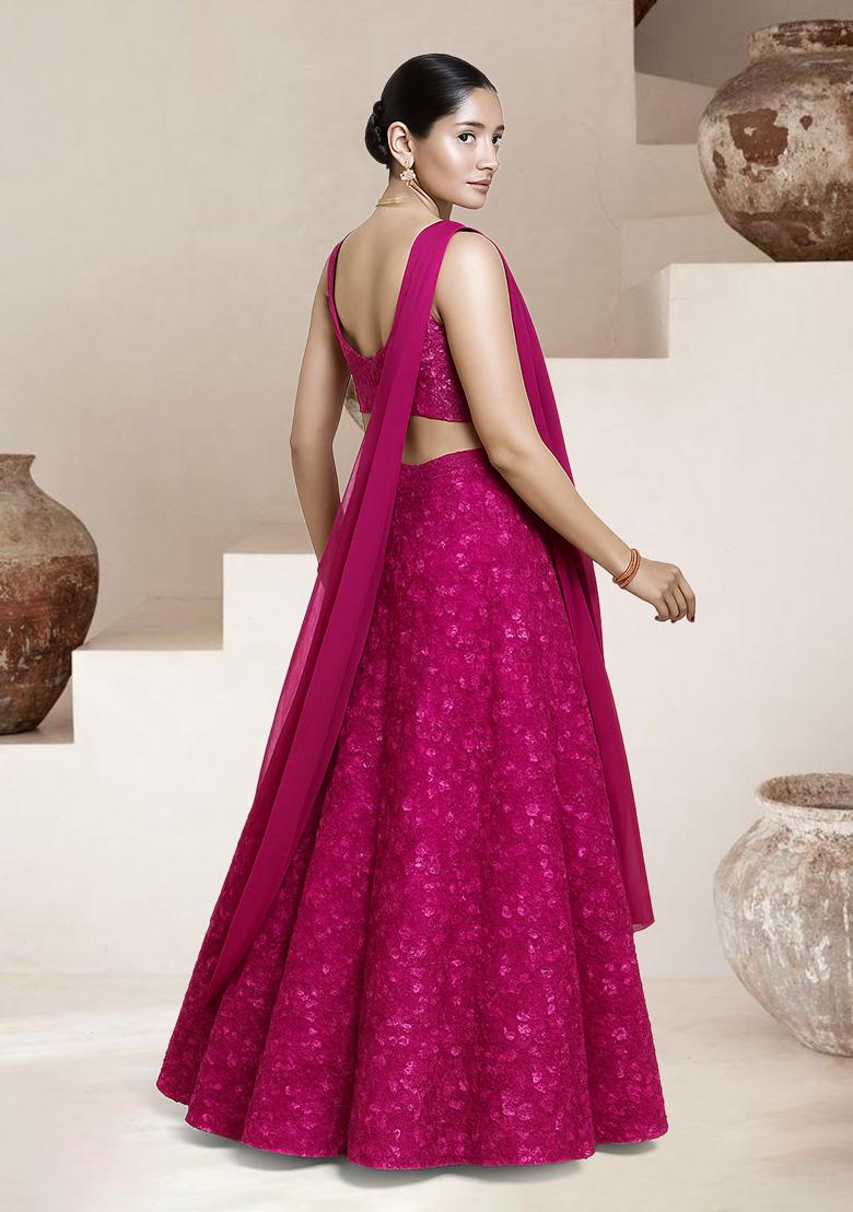 Dark Pink Embellished Net Anarkali Set - Indya