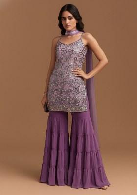 Purple Sequin Net Sharara Set