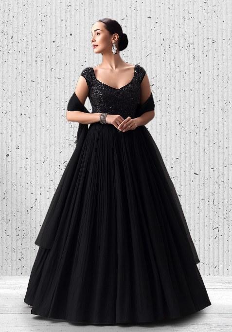 Black Sequin Net Sharara Set