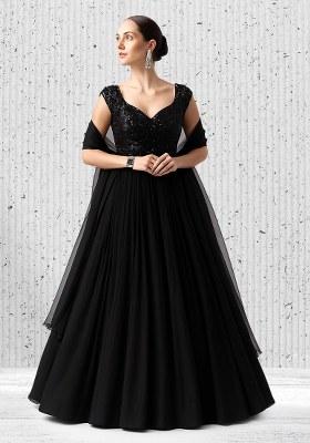 Black Sequin Net Anarkali Set