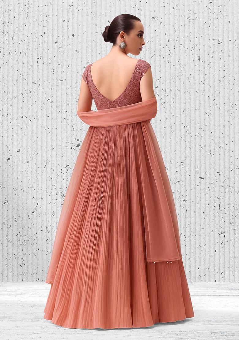 Pink Sequin Net Anarkali Set - Indya