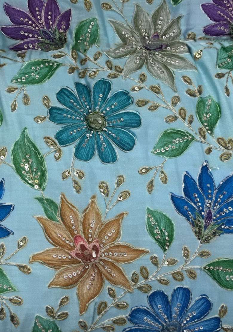 Blue Embroidered Poly Blend Fusion Set - Indya