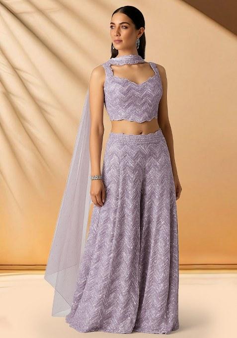 Purple Sequin Net Fusion Set