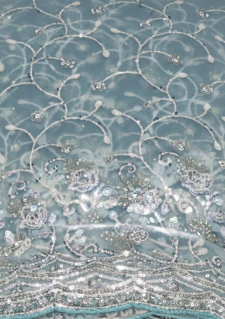 Blue Embroidered Net Fusion Set - Indya