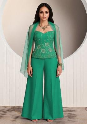 Blue Embroidered Crepe Fusion Set