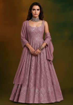 Pink Sequin Net Anarkali Set