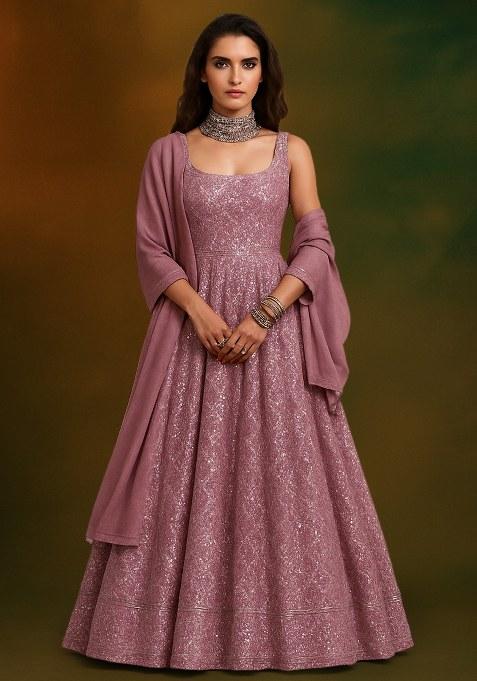 Pink Sequin Net Anarkali Set