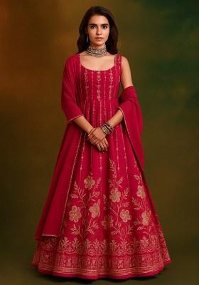 Pink Embroidered Crepe Anarkali Set