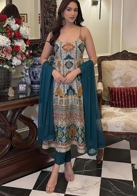 Blue Sequin Crepe Kurta Set