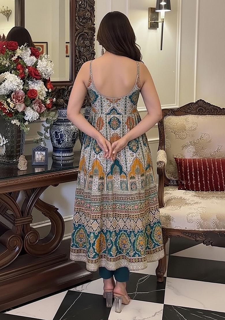 Blue Sequin Crepe Kurta Set - Indya