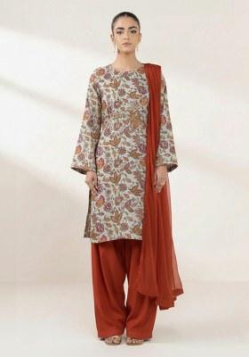 Ivory Printed Crepe Kurta Set