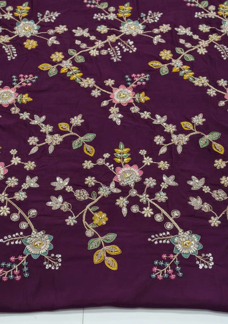 Plum Purple Embroidered Crepe Straight Kurta Set - Indya