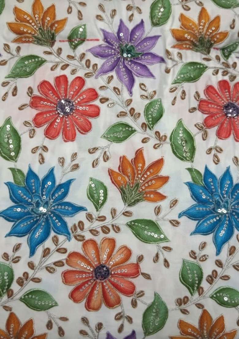 Ivory Floral Printed Poly blend Sharara Set - Indya
