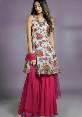 Light Beige Embroidered georgette Sharara Set