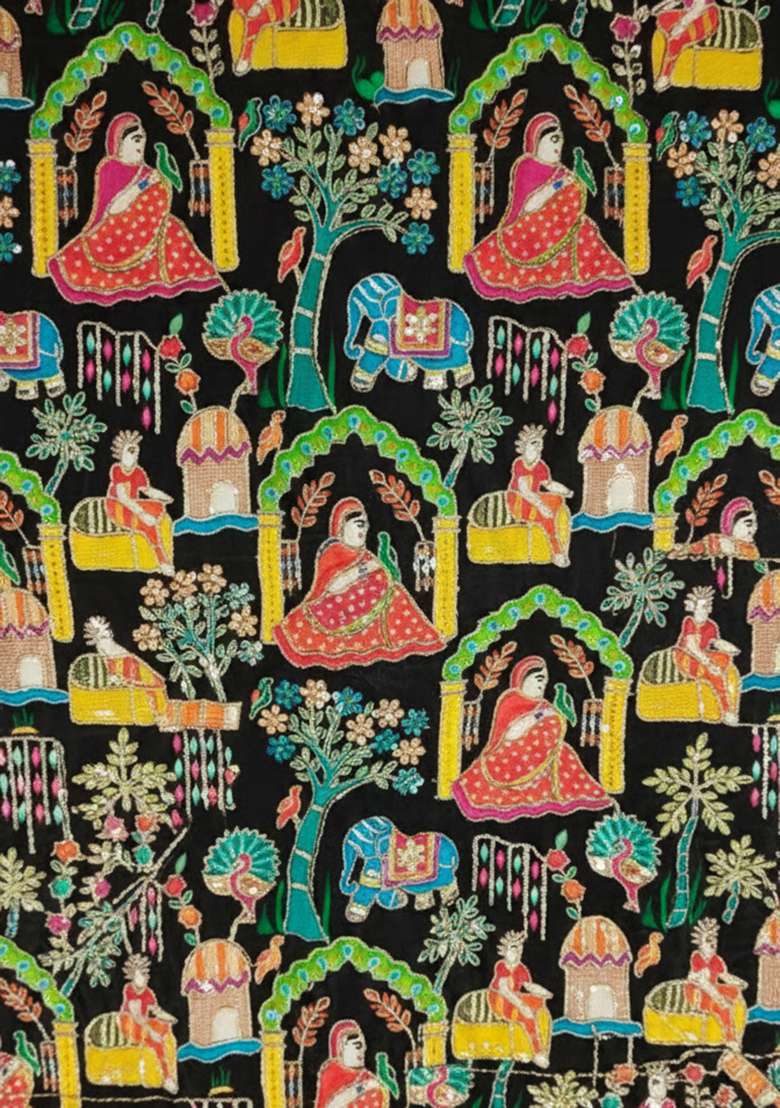 Black Printed Crepe Sharara Set - Indya