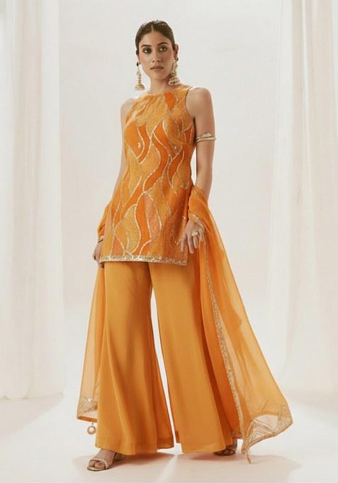 Orange Embroidered Sharara Set