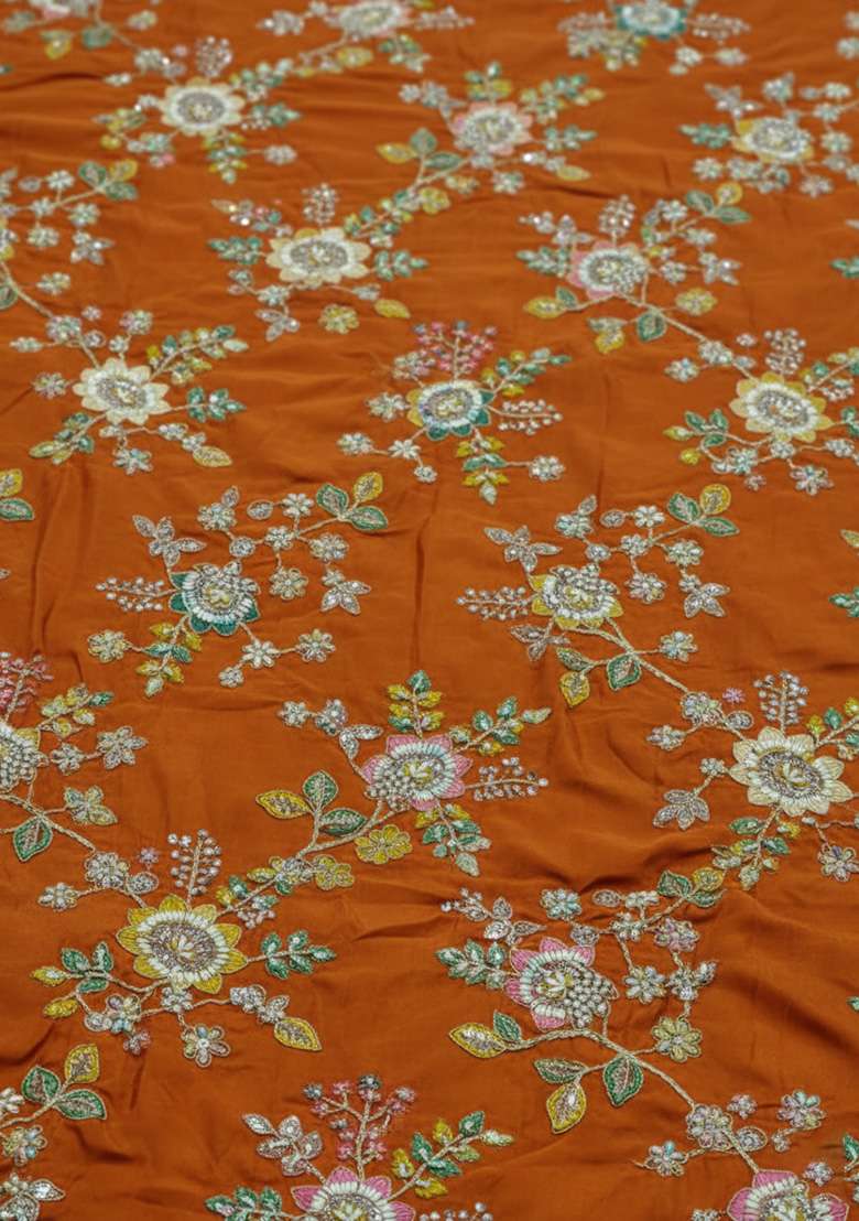 Orange Crepe Fusion Set with Embroidered for Diwali | Wedding & Festive Wear - Indya