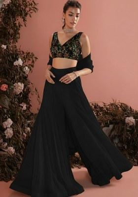 Black Embroidered Silk Fusion Set
