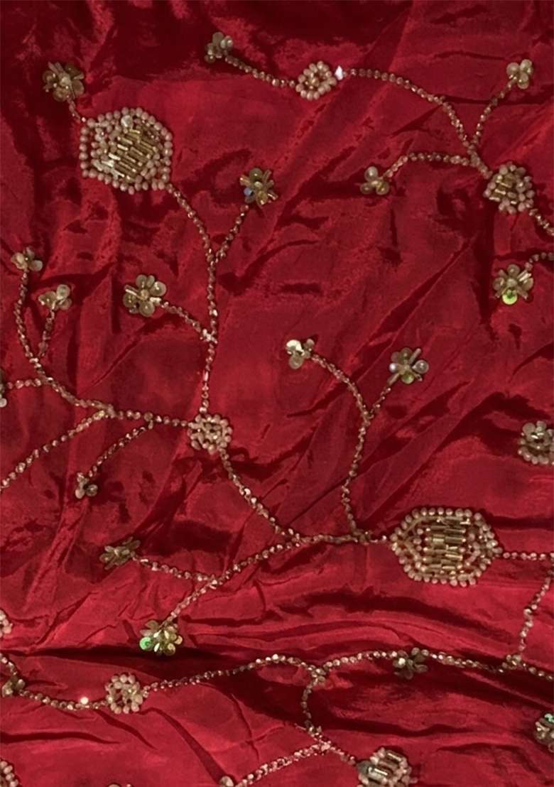 Red Silk Fusion Set with Embroidered & Corset Blouse for Diwali | Wedding & Festive Wear - Indya