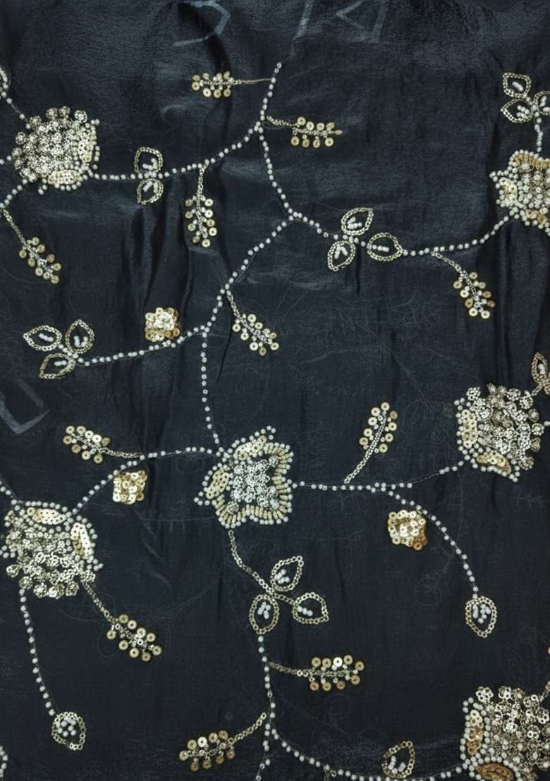 Black Embroidered Silk Blend Lehenga Set - Indya