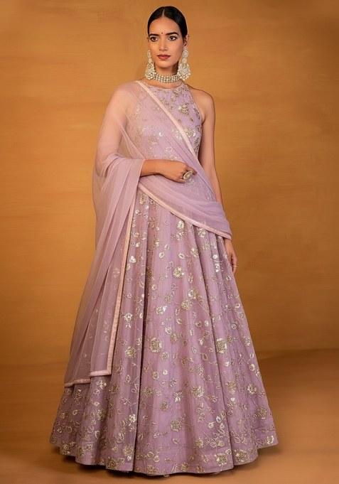 Pink Embroidered Silk Lehenga Set