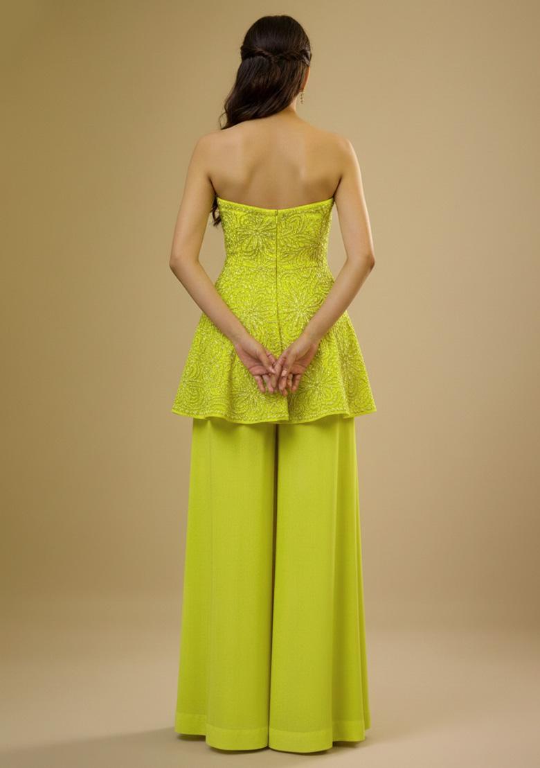 Yellow Embroidered Chinon Sharara Set - Indya