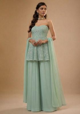 Mint Green Embroidered Chinon Sharara Set