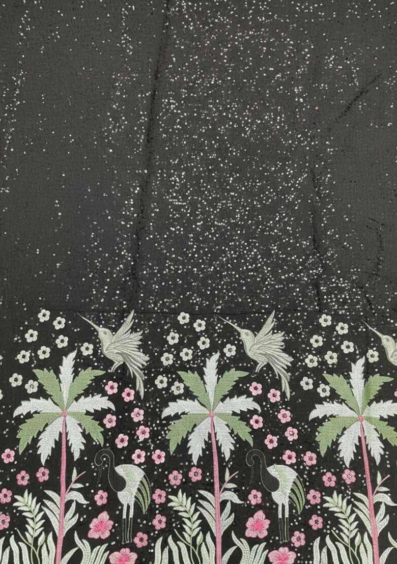 Black Embroidered Silk Sharara Set - Indya