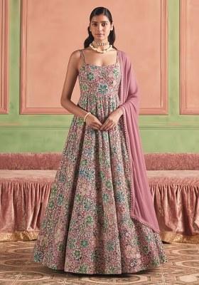 Multicolor Embroidery Blouse Crepe Anarkali Set
