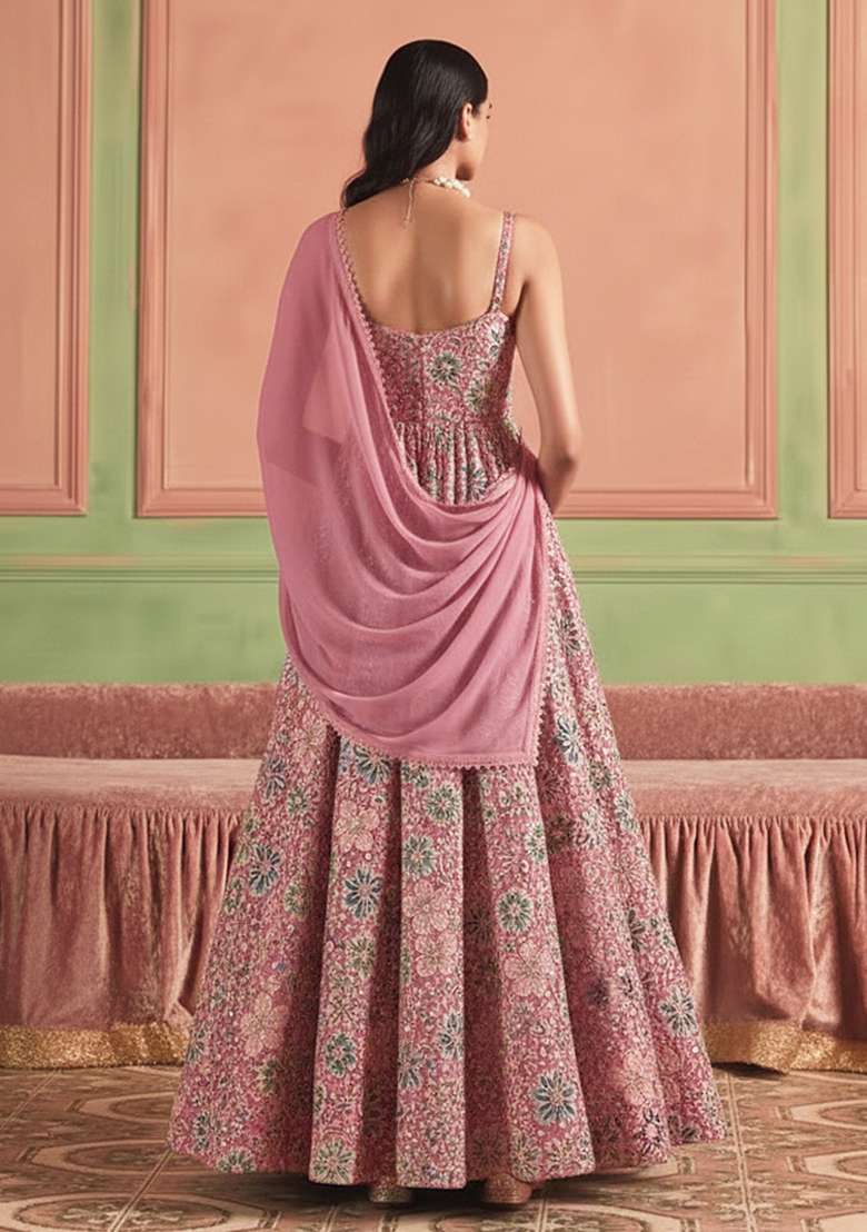 Multicolor Embroidery Blouse Crepe Anarkali Set - Indya