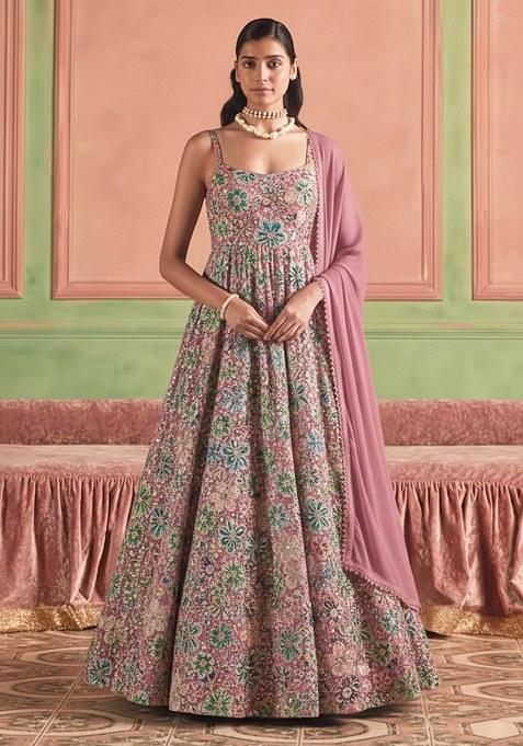 Multicolor Embroidery Crepe Anarkali Set