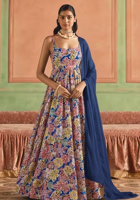 Multicolor Embroidery Crepe Anarkali Set