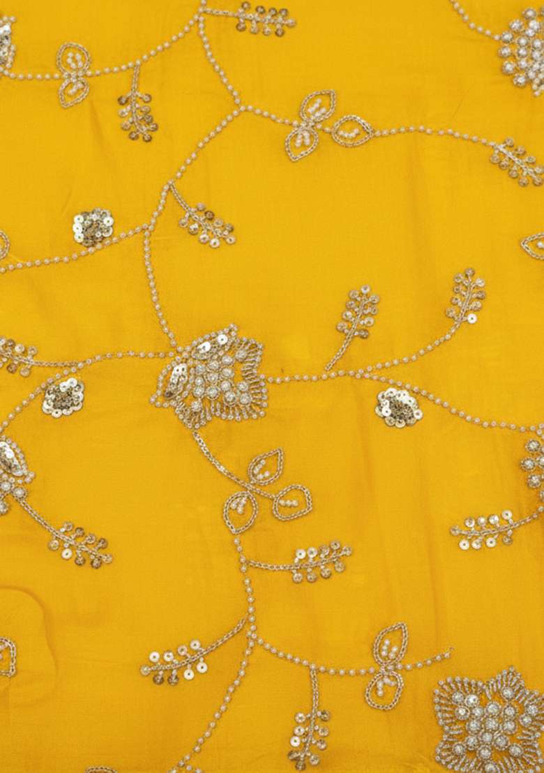 Mustard Floral Embroidery Silk Sharara Set - Indya