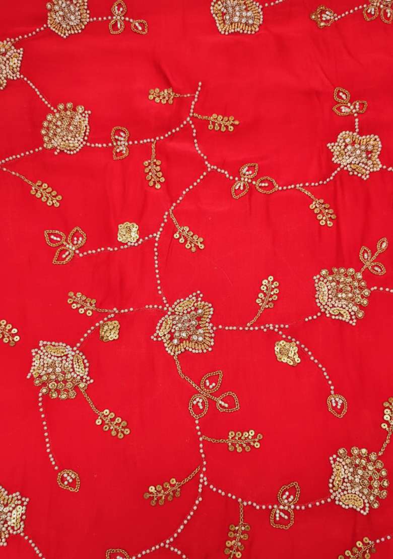 Red Floral Embroidery Silk Sharara Set - Indya