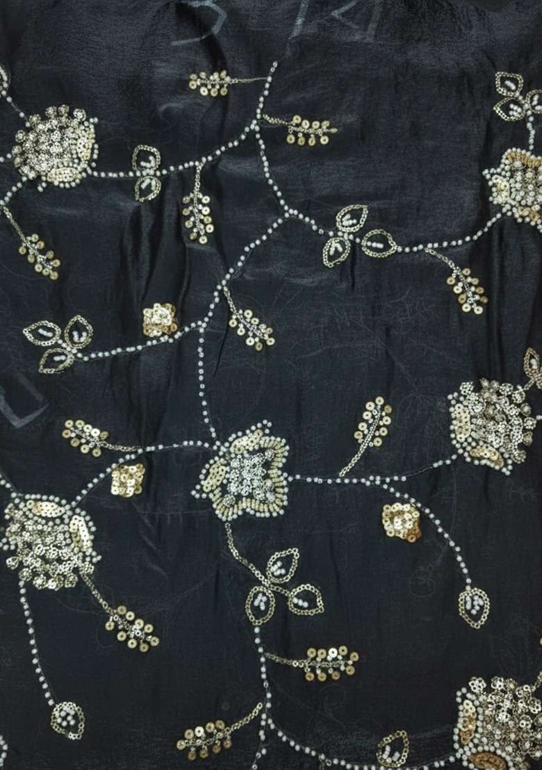 Black Floral Embroidery Silk Sharara Set - Indya