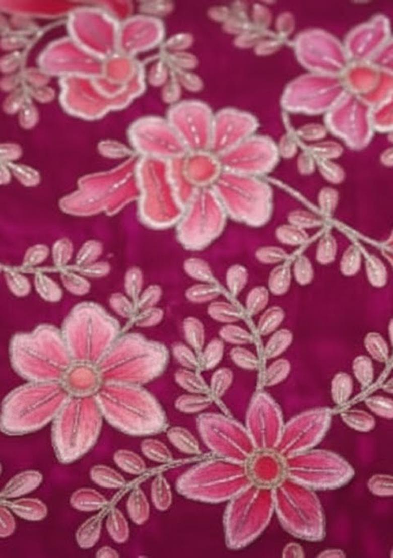 Magenta Embroidery Blouse Crepe Sharara Set - Indya