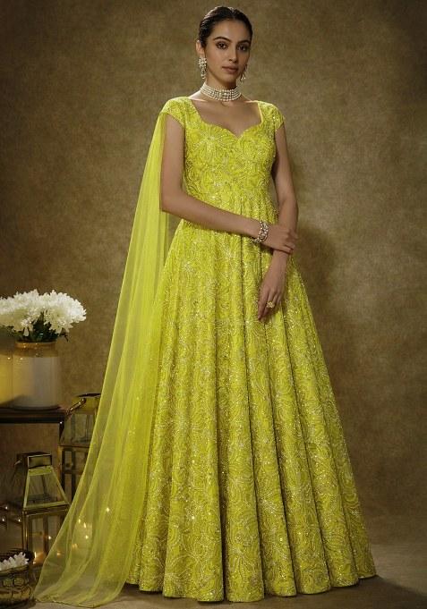 Royal Blue Embroidery Fandy Silk Anarkali Set