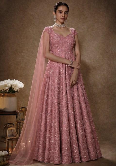 Red Embroidery Fandy Silk Anarkali Set