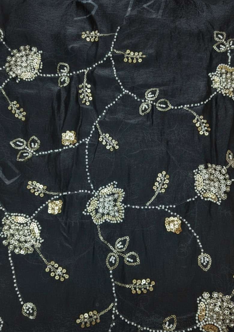 Black Embroidery Blouse Silk Anarkali Set - Indya