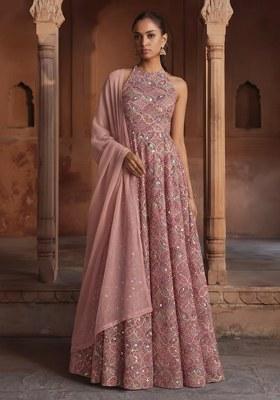 Dusty Rose Sequin Net Anarkali set
